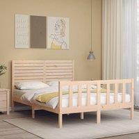 Berkfield Home Beautiful Bed Frame with Headboard 140x190 cm Solid Wood in Light Tan
