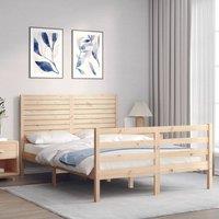 Berkfield Home Beautiful Bed Frame with Headboard 140x190 cm Solid Wood in Light Tan