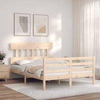 Berkfield Home Beautiful Bed Frame with Headboard 140x200 cm Solid Wood in Light Tan