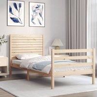 Berkfield Home Beautiful Bed Frame with Headboard Single Solid Wood in Light Tan