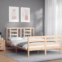 Berkfield Home Beautiful Bed Frame with Headboard Small Double Solid Wood in Natural