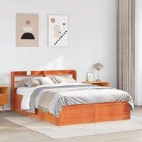 Berkfield Home Sleek Bed Frame with Headboard Wax Brown 120x200 cm Solid Wood Pine | Size: Small Double