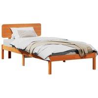 Berkfield Home Modern Bed Frame with Headboard Wax Brown 90x190 cm Solid Pine Wood