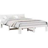 Berkfield Home White Bed Frame with Headboard White 140x200 cm Solid Pine Wood