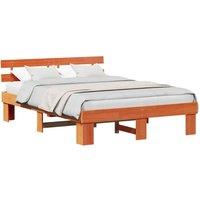 Berkfield Home Modern Bed Frame with Headboard Wax Brown 160x200 cm Solid Wood Pine
