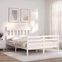 Berkfield Home Beautiful Bed Frame with Headboard White 140x200 cm Solid Wood