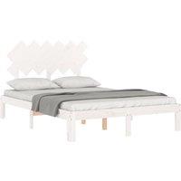 Berkfield Home Beautiful Bed Frame with Headboard White Double Solid Wood