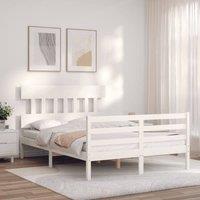 Berkfield Home Beautiful Bed Frame with Headboard White Small Double Solid Wood