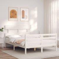 Berkfield Home Beautiful Bed Frame with Headboard White Small Double Solid Wood