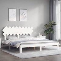 Berkfield Home Beautiful Bed Frame with Headboard White Super King Size Solid Wood