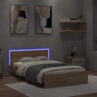 Berkfield Home Durable Bed Frame with Headboard & LED Sonoma Oak 120x200 cm in Light Oak | Size: Small Double