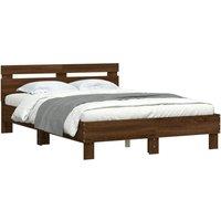 Berkfield Home Durable Bed Frame with LED without Mattress Brown Oak 120x200 cm | Size: Small Double