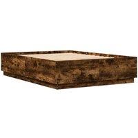 Berkfield Home Durable Bed Frame with LED without Mattress Smoked Oak 140x200 cm in Brown