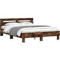 Berkfield Home Durable Bed Frame with LED without Mattress Smoked Oak 140x190 cm in Brown