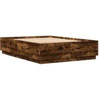 Berkfield Home Durable Bed Frame with LED without Mattress Smoked Oak 120x200 cm in Brown | Size: Small Double