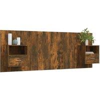 Berkfield Home Classic Bed Headboard with Cabinets Smoked Oak Engineered Wood in Brown