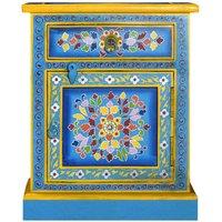Berkfield Home Beautiful Bedside Cabinet Solid Mango Wood Turquoise Hand Painted