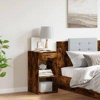 Berkfield Home Elegant Bedside Cabinet Smoked Oak 35x34x65 cm Engineered Wood in Brown | Size: 35 x 34 x 65 cm