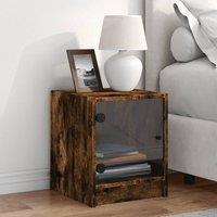 Berkfield Home Elegant Bedside Cabinet with Glass Door Smoked Oak 35x37x42 cm in Brown | Size: 35 x 37 x 42 cm