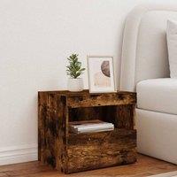 Berkfield Home Beautiful Bedside Cabinet with LED Lights Smoked Oak 50x40x45 cm in Brown | Size: 50 x 40 x 45 cm
