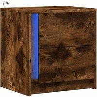 Berkfield Home Stylish Bedside Cabinet with LED Lights Smoked Oak Engineered Wood in Brown