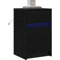 Berkfield Home Modern Bedside Cabinet with LED Lights Black Oak Engineered Wood