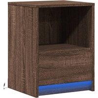 Berkfield Home Stylish Bedside Cabinet with LED Lights Brown Oak Engineered Wood