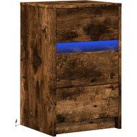 Berkfield Home Stylish Bedside Cabinet with LED Lights Smoked Oak Engineered Wood in Brown