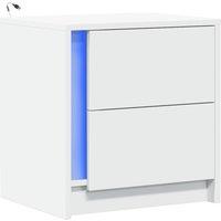 Berkfield Home Stylish Bedside Cabinet with LED Lights White Engineered Wood