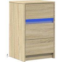 Berkfield Home Stylish Bedside Cabinet with LED Lights Sonoma Oak Engineered Wood in Light Tan