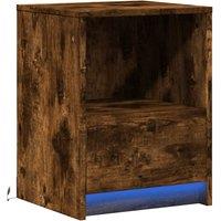 Berkfield Home Stylish Bedside Cabinet with LED Lights Smoked Oak Engineered Wood in Brown