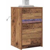 Berkfield Home Traditional Bedside Cabinet with LED Lights Old Wood Engineered Wood in Brown