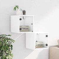 Berkfield Home Elegant Bedside Cabinets with Glass Doors 2 pcs White 35x37x35 cm | Size: 35 x 37 x 35 cm