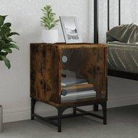 Berkfield Home Elegant Bedside Cabinets with Glass Doors 2 pcs Smoked Oak 35x37x50 cm in Brown | Size: 35 x 37 x 50 cm
