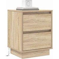 Berkfield Home Modern Bedside Cabinets with LED Lights 2 pcs Sonoma Oak 39x34.5x50 cm in Light Tan