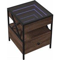 Berkfield Home Decorative Bedside Table with Infinity LED Brown Oak 40x40x51 cm | Size: 40 x 40 x 51 cm