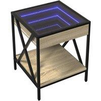Berkfield Home Decorative Bedside Table with Infinity LED Sonoma Oak 40x40x49 cm in Natural | Size: 40 x 40 x 49 cm