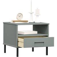 Berkfield Home Beautiful Bedside Table with Metal Legs Grey Solid Wood Pine OSLO