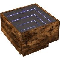 Berkfield Home Decorative Bedside Table with Infinity LED Smoked Oak 40x40x30 cm in Brown | Size: 40 x 40 x 30 cm