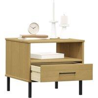 Berkfield Home Beautiful Bedside Table with Metal Legs Brown Solid Wood Pine OSLO in Light Tan
