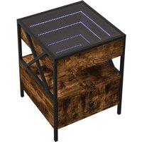 Berkfield Home Decorative Bedside Table with Infinity LED Smoked Oak 40x40x51 cm in Brown | Size: 40 x 40 x 51 cm