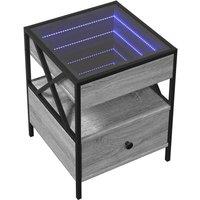 Berkfield Home Decorative Bedside Table with Infinity LED Grey Sonoma 40x40x51 cm | Size: 40 x 40 x 51 cm