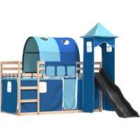 Berkfield Home Elegant Bunk Bed Frame with Slide & Curtains Blue 90x190 cm Single