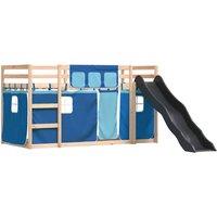 Berkfield Home Elegant Bunk Bed Frame with Slide & Curtains Blue 90x190 cm Single