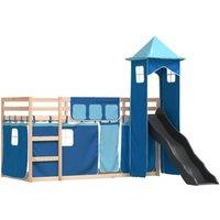 Berkfield Home Elegant Bunk Bed Frame with Slide & Curtains Blue 90x190 cm Single