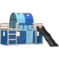 Berkfield Home Elegant Bunk Bed Frame with Slide & Curtains Blue 90x190 cm Single