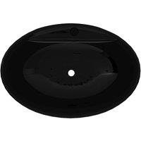 Berkfield Home Elegant Ceramic Bathroom Sink Basin Faucet/Overflow Hole Black Oval