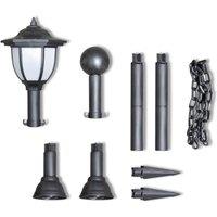 Berkfield Home Durable Chain Fence with Solar Lights Two LED Lamps Two Poles in Black