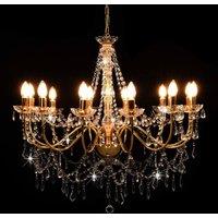 Berkfield Home Beautiful Chandelier with Beads Golden 12 x E14 Bulbs in Gold