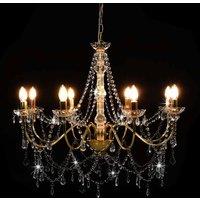 Berkfield Home Beautiful Chandelier with Beads Golden 8 x E14 Bulbs in Gold